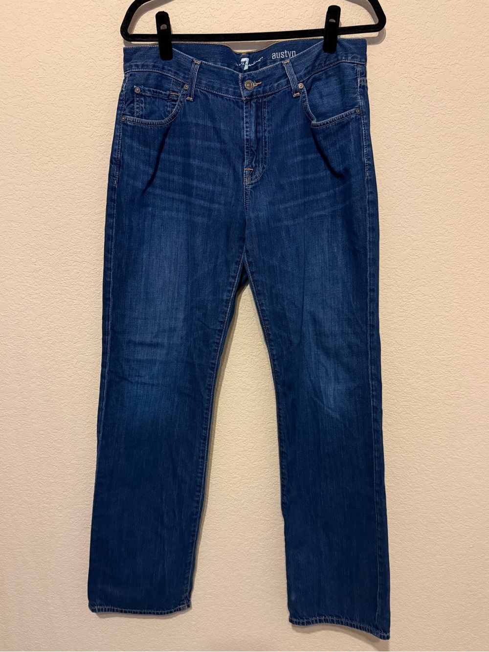 7 For All Mankind Men’s Straight Dark Wash Blue Stretch Denim Jeans 34 x 32 DESC